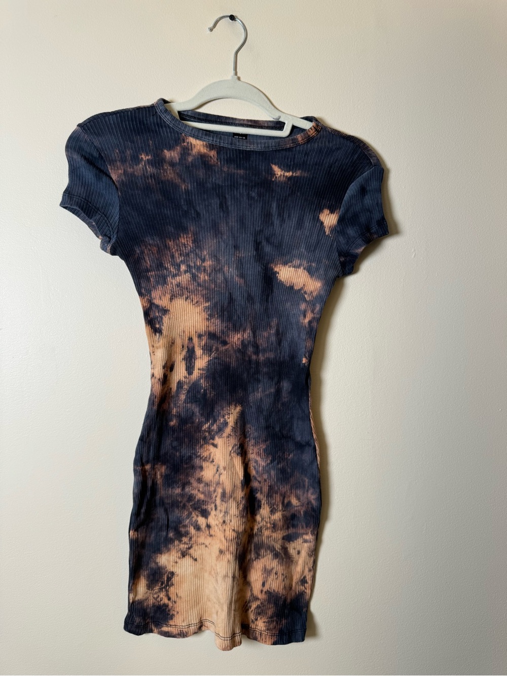 SHEIN Black and Tan Tie-Dye Ribbed Mini Dress